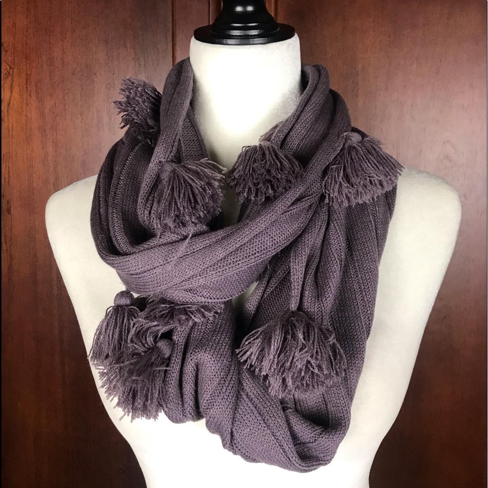 Taleen Purple Pom Pom Infinity Wrap Scarf